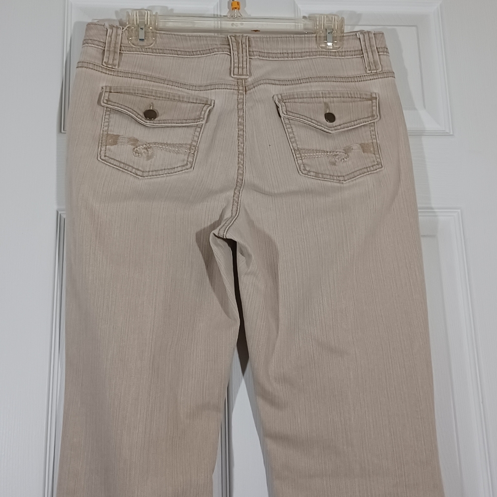 CATO Jeans Size 12 Bootcut Tan dark embroidery metal buttons on  back pockets